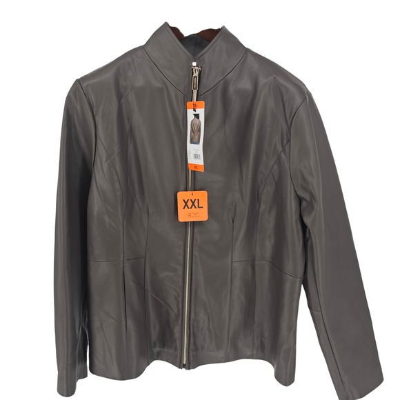 Kenneth Cole New York Faux Leather Jacket Womens XXL Gray Moto Biker - Picture 1 of 10